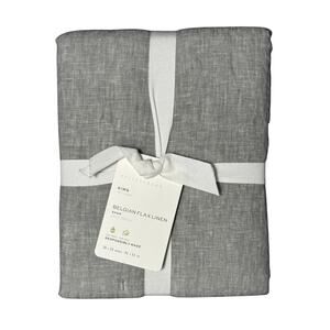 Pottery Barn Belgian Flax Linen King Pillow Sham Flagstone Gray Tufted 20x36 NEW
